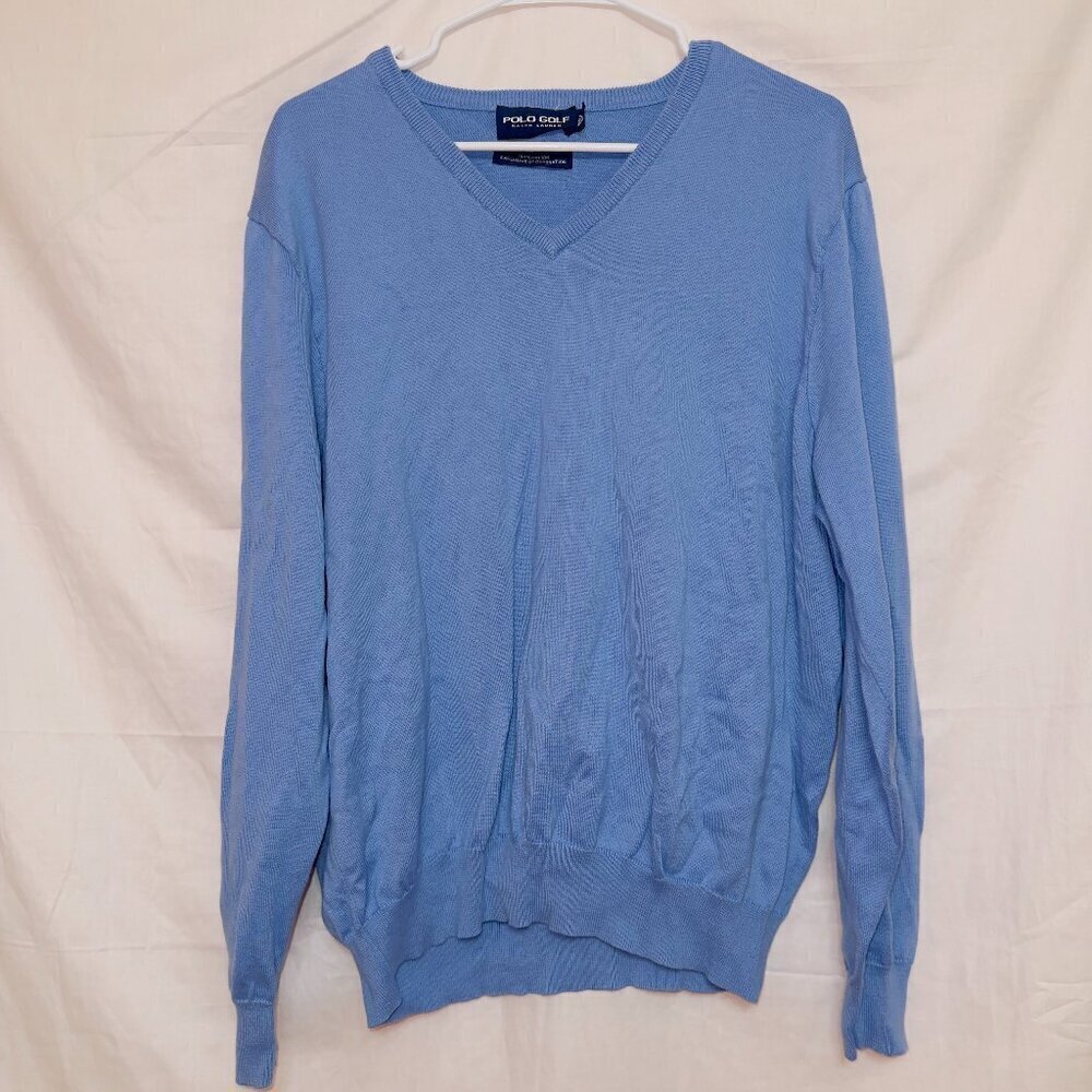 Men's Polo Ralph Lauren Golf Blue Long Sleeve V Neck Cotton Sweater size XL